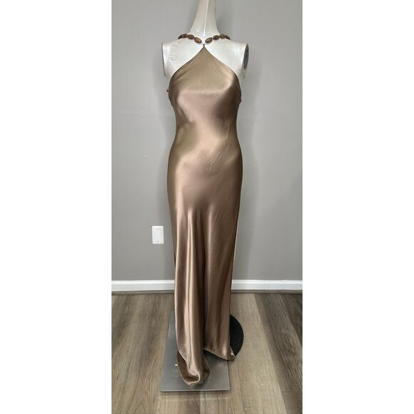 STAUD Cadence embellished satin maxi dress In Gold US 2 $600 - Picture 5 of 12